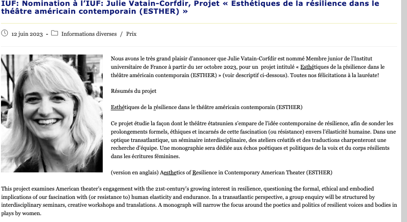 Screenshot 2023-11-01 at 18-52-41 IUF Nomination à l’IUF Julie Vatain-Corfdir Projet « Esthétiques de la résilience dans le théâtre américain contemporain (ESTHER) » – VALE SU