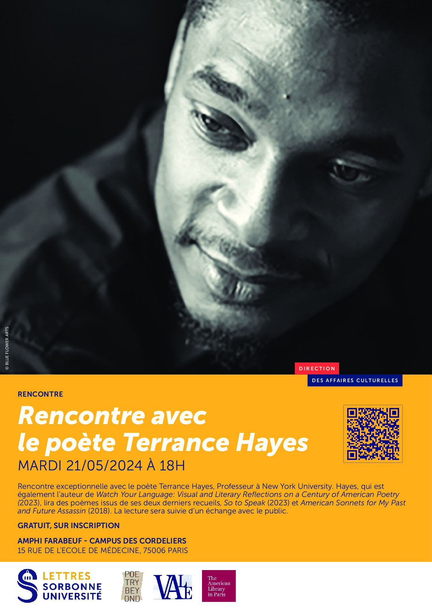 Lire la suite à propos de l’article INF Lecture de poésie – Terrance HAYES – 21/05/2024 à 18h – Campus des Cordeliers, amphi Farabeuf